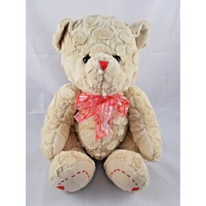 Goffa Tan Teddy Bear Plush Embroidered Hearts Feet Sits 12 Inch Stuffed Animal